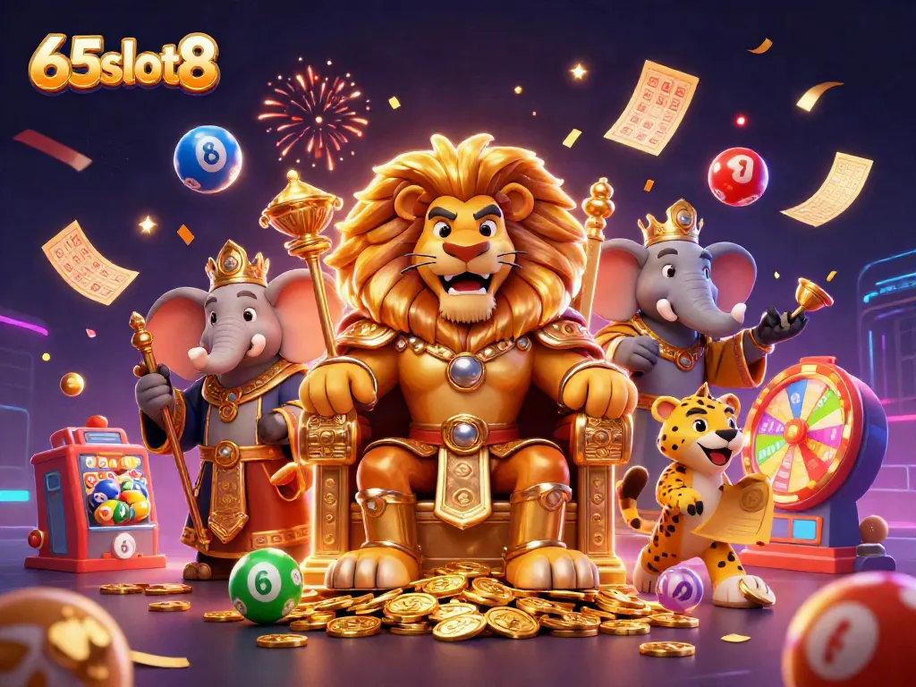 Experience the excitement of 65slot8 with vibrant casino elements and dynamic characters in action.