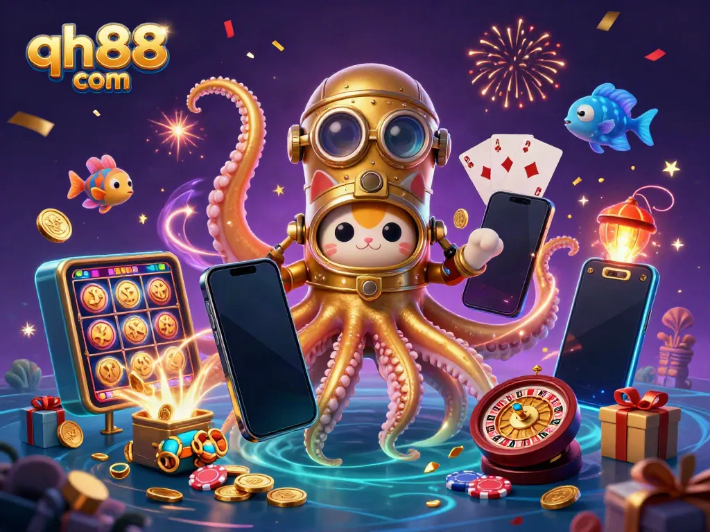 Engage in thrilling gameplay with qh88 com featuring a colorful casino scene and iconic gaming elements.