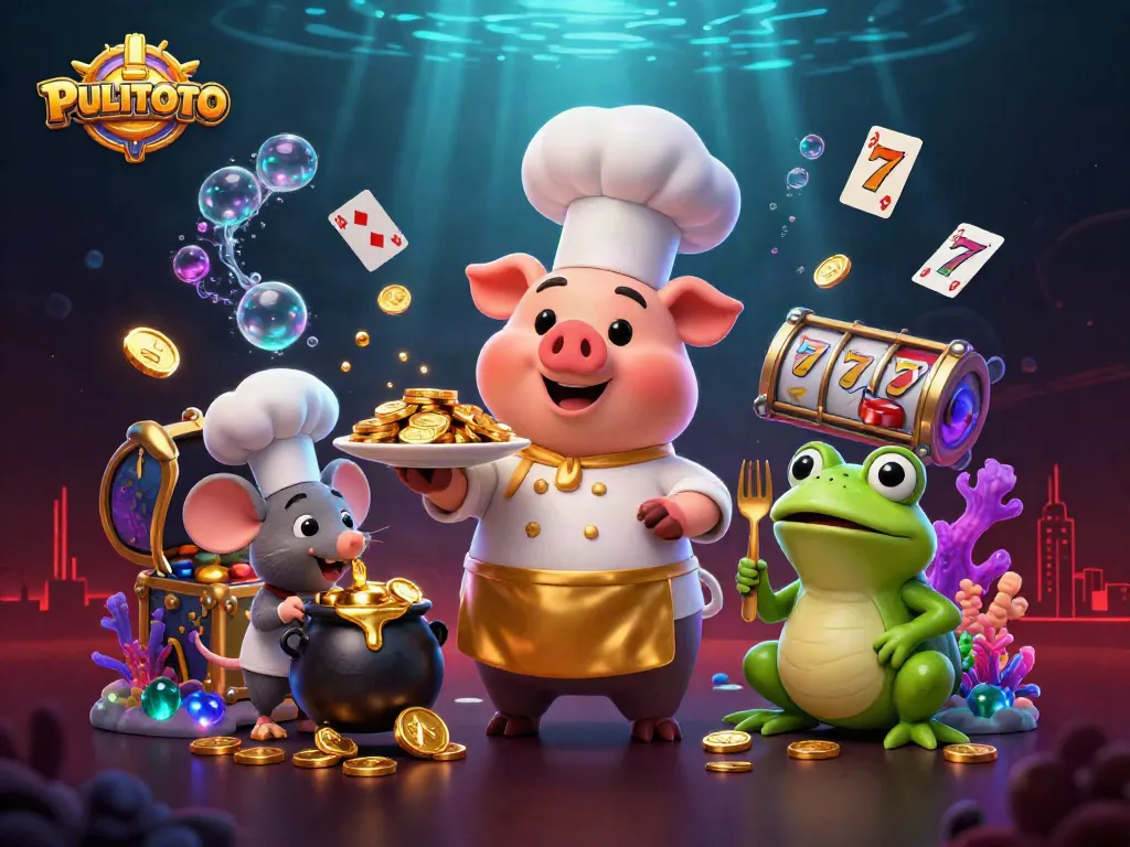 Join PULITOTO for thrilling casino action, featuring golden coins and vibrant gameplay elements!