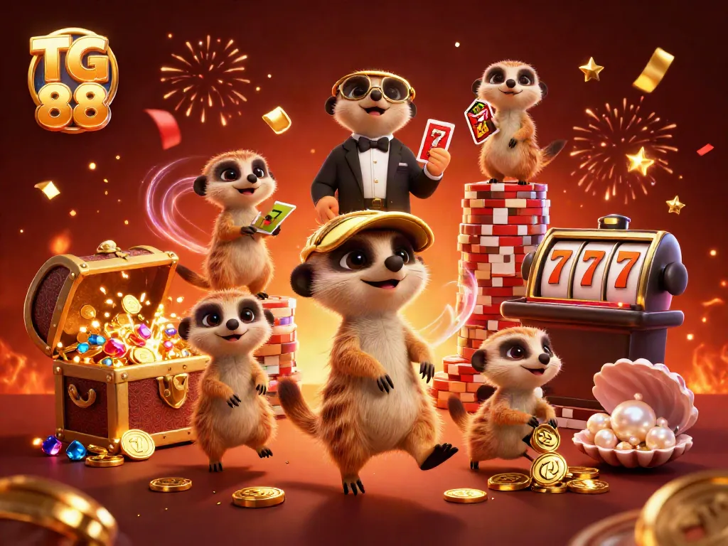 Engage in thrilling gameplay at TG 88 with a vibrant meerkat casino scene full of excitement.