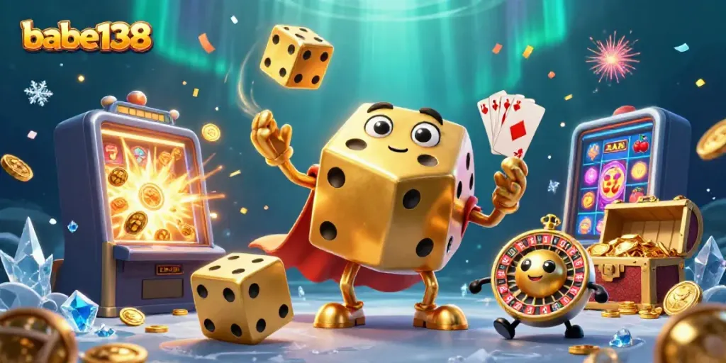 Menangkan jackpot slot di Babe138 dengan animasi dadu emas dan simbol berkelap-kelip.