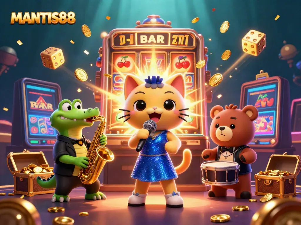 Experience excitement in MANTIS88 with lively characters and dynamic casino game elements.