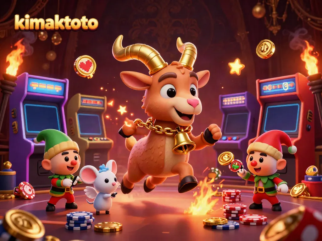 Experience the thrill of kimaktoto with Krampus in a festive casino, featuring vibrant game elements and whimsical characters.