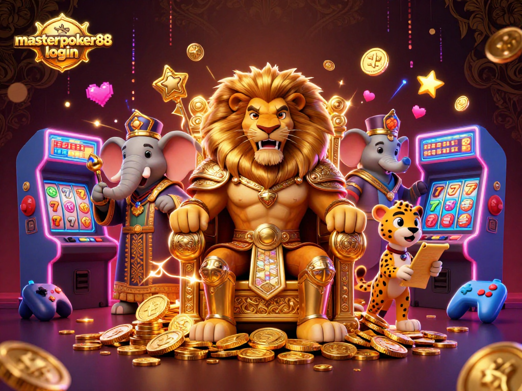Masuk ke masterpoker88 login dengan ilustrasi kasino yang memikat dan elemen permainan yang kaya.
