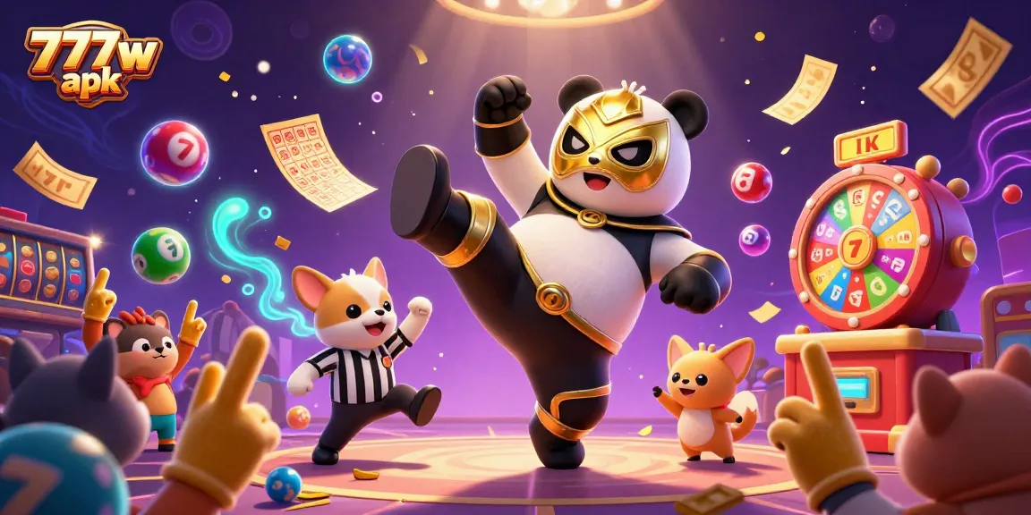 Experience thrilling gameplay with the 7777w apk, surrounded by vibrant casino elements and exciting action.