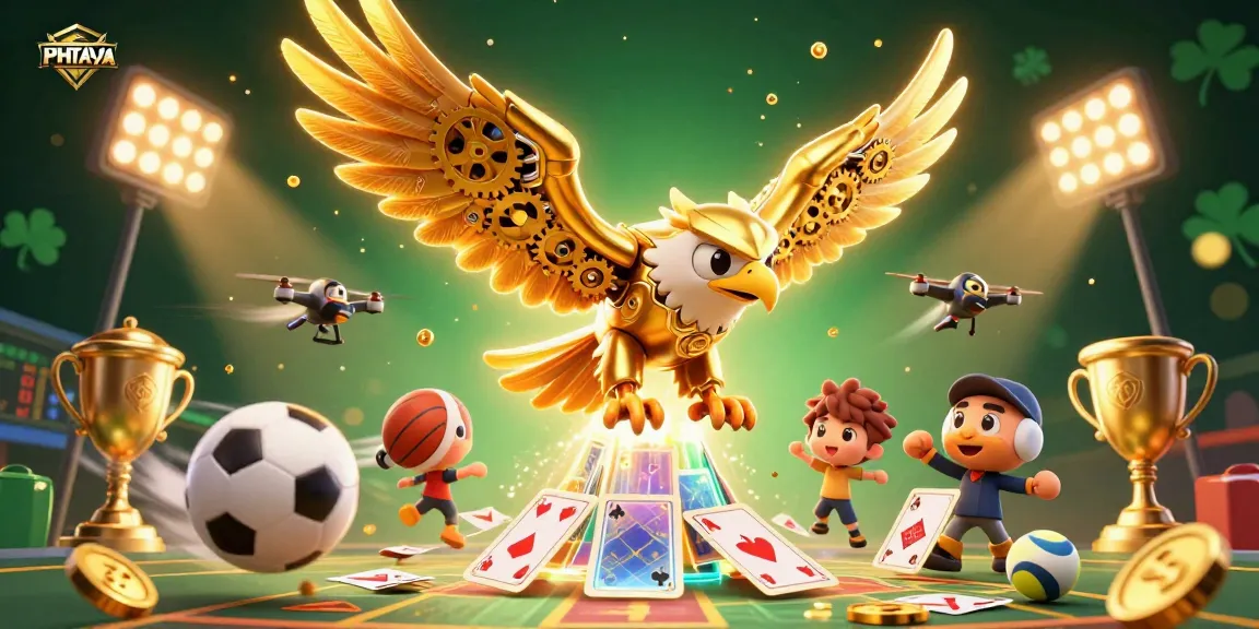 PHTAYA showcases thrilling sports betting with 3D dynamic elements and iconic characters in a vibrant illustration.