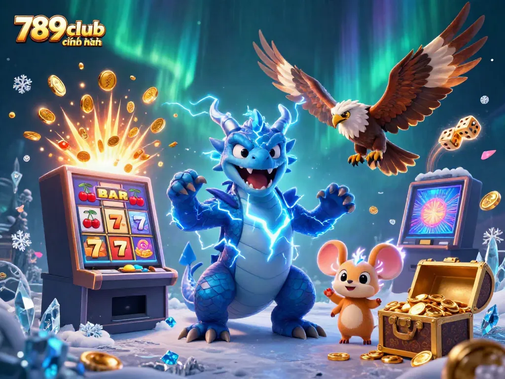 Experience thrilling casino action with 789club chính hãng as the thunder dragon and friends celebrate a jackpot.