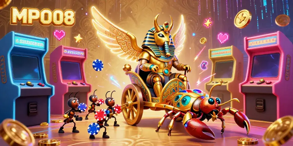 MPO08 offers a vibrant gaming experience with 3D characters and classic casino elements.