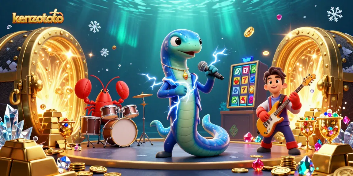 Kenzototo's 3D underwater casino scene with a DJ eel, lobster drummer, and seahorse guitarist performing.