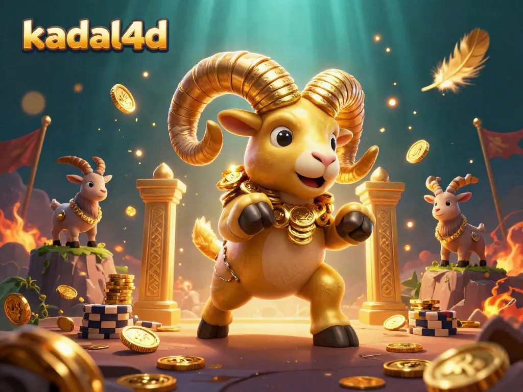 Engage with kadal4d's vibrant casino world featuring dynamic gold coins, a charging ram, and gambling tokens.