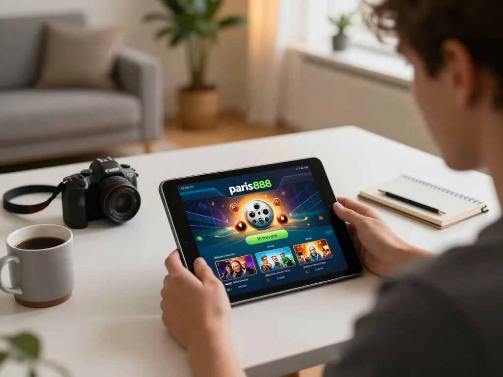 Pemain menikmati pengalaman bermain game online di aplikasi paris888 dalam suasana rumah yang nyaman