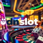 Players enjoy thrilling games at the idnslot casino, showcasing excitement and luxury.