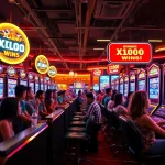 Exciting scene of players enjoying slot gacor machines in a modern casino environment, featuring vibrant lights and jackpots.