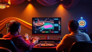 Witnessing đá gà trực tiếp action in a luxurious casino setup, featuring online gambling elements.