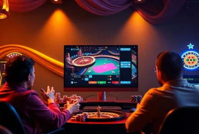 Witnessing đá gà trực tiếp action in a luxurious casino setup, featuring online gambling elements.