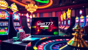 Experience the thrill of online gambling with the slot777 login interface displayed on a stylish laptop.
