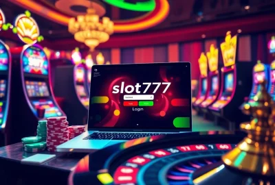 Experience the thrill of online gambling with the slot777 login interface displayed on a stylish laptop.