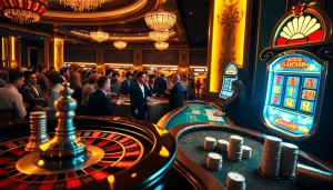 Adegan perjudian dengan pemain yang terlibat dalam permainan situs gacor di kasino mewah.