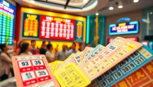 Xổ số hôm nay live results display with excited audience and colorful tickets.