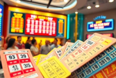 Xổ số hôm nay live results display with excited audience and colorful tickets.