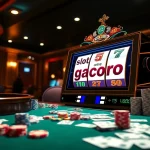Experience the excitement of slot online gacor with a vibrant slot machine and poker chips in an elegant casino setting.