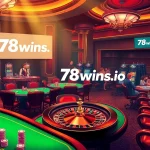 Players enjoying a vibrant casino experience at 78wins.io, showcasing poker chips and a roulette wheel.