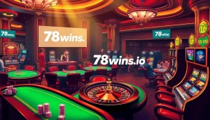 Players enjoying a vibrant casino experience at 78wins.io, showcasing poker chips and a roulette wheel.