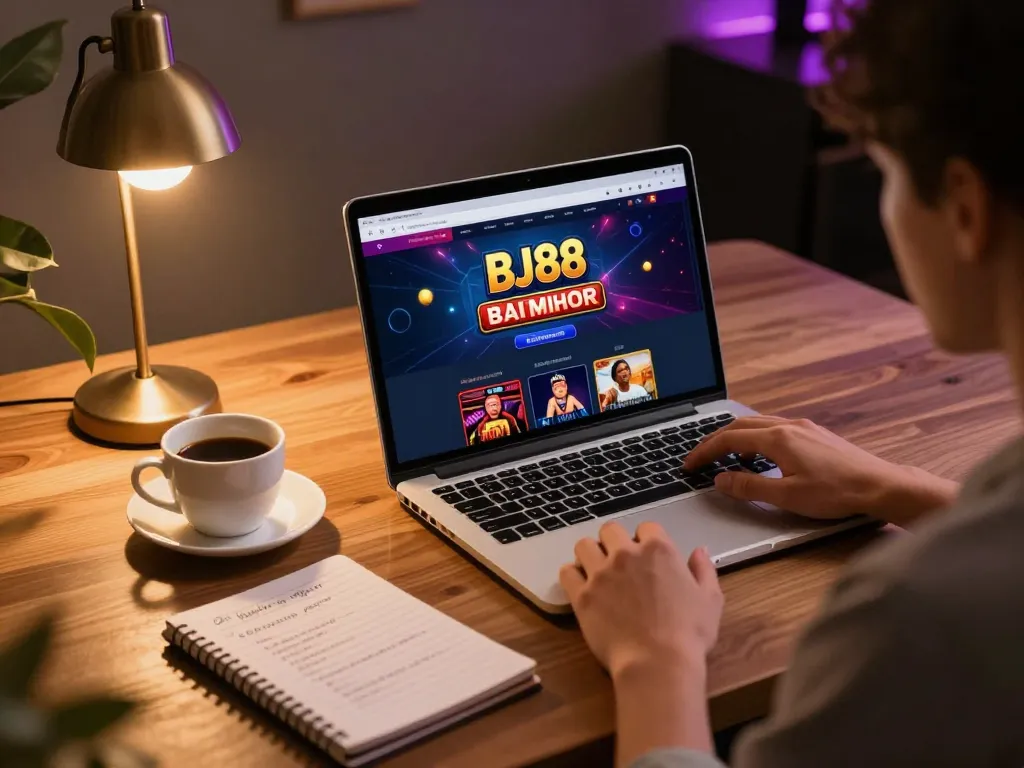 Engage with BJ88BJ casino online platform enjoying gameplay on a cozy laptop setup with strategy notes.