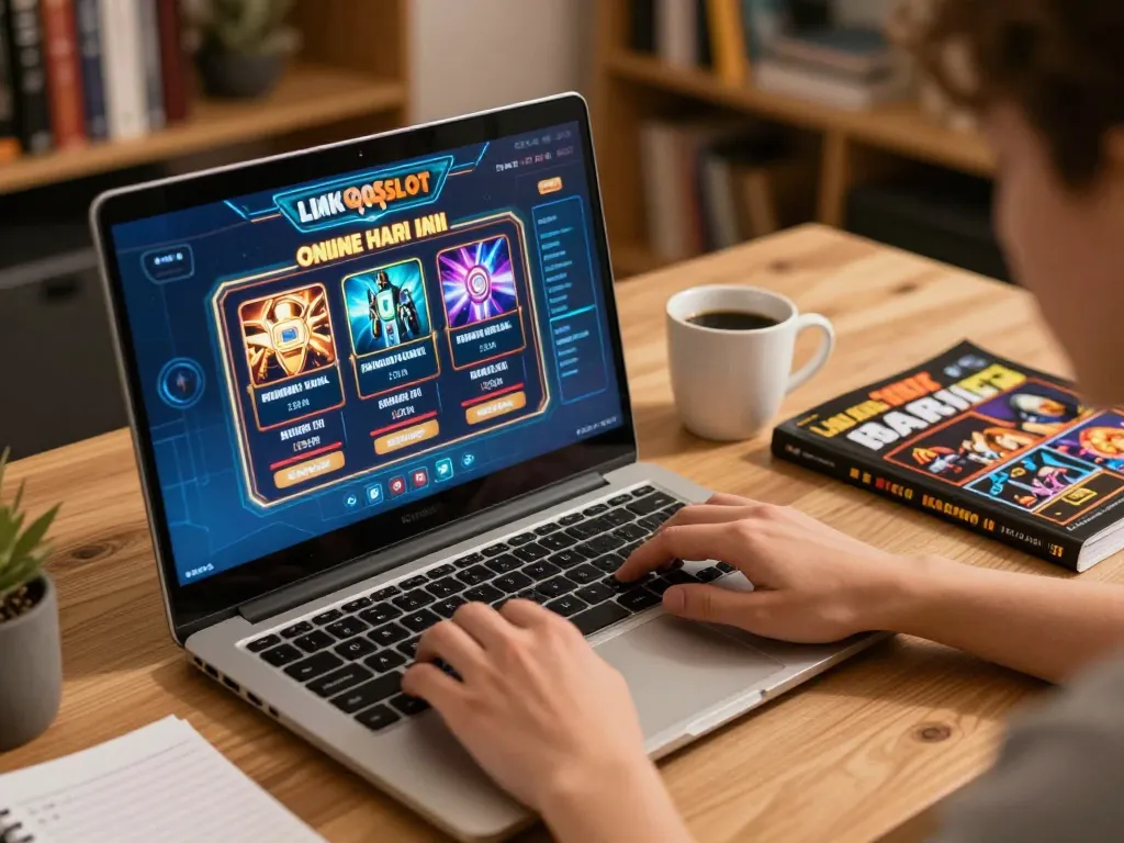 Exciting moment of engaging in online slots with link qqslot hari ini displayed, capturing the modern gambling experience.