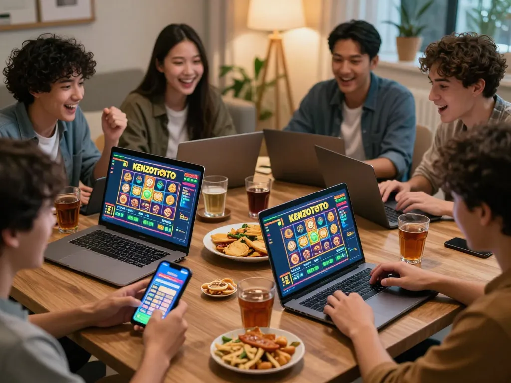 Players enjoying toto slot games online together, showcasing vibrant home gaming atmosphere.