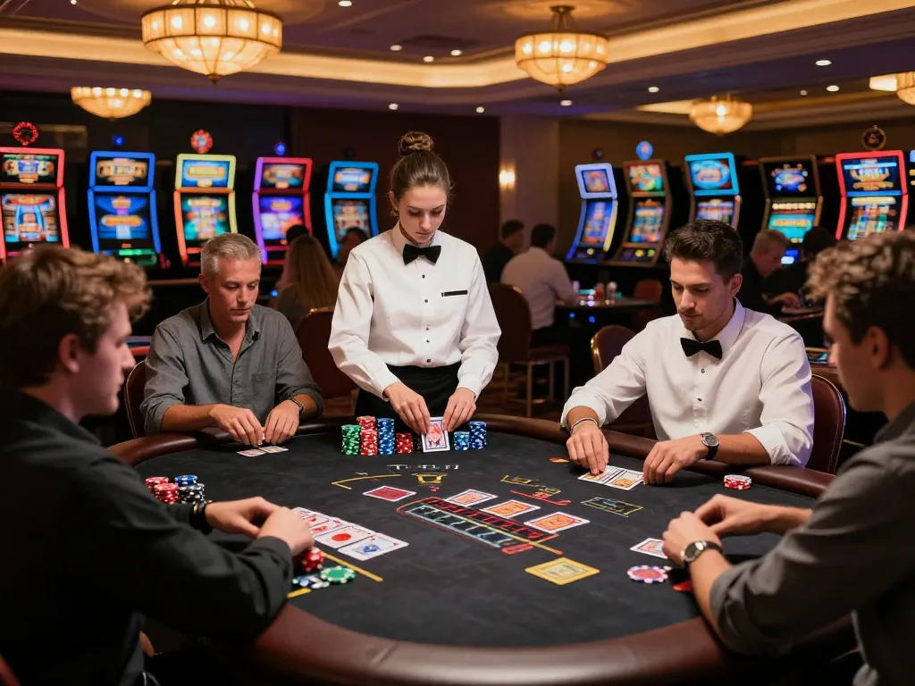Engaging blackjack gameplay at IDCASH88 Alterantif, showcasing strategic moves and player focus in a lively casino.